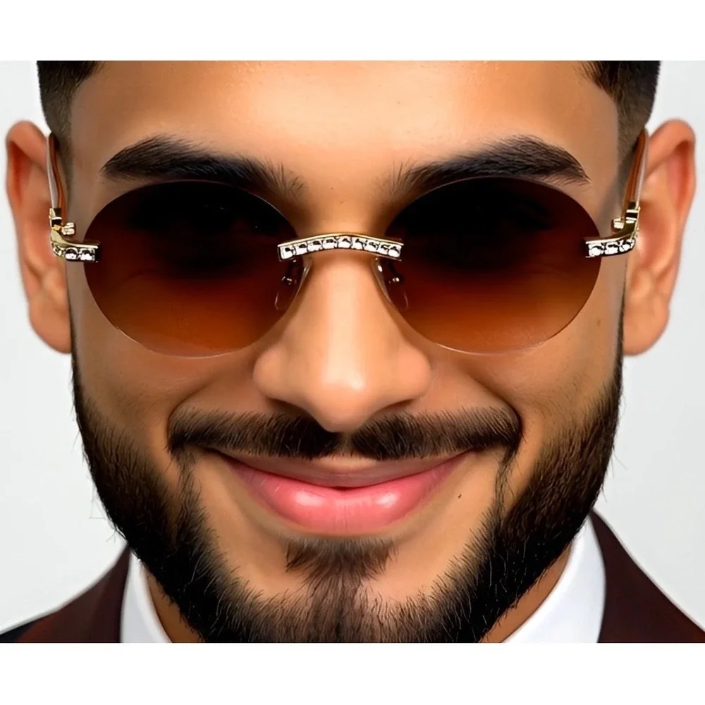 Sunglasses Brown Gradient Lens Rhinestone Buffs Migos Outdoor‎ Driving Party New